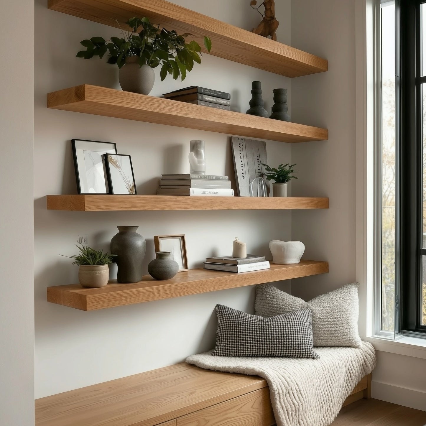 White Oak Floating Wall Shelf – Handcrafted Solid Wood Shelf with Natural Modern Design