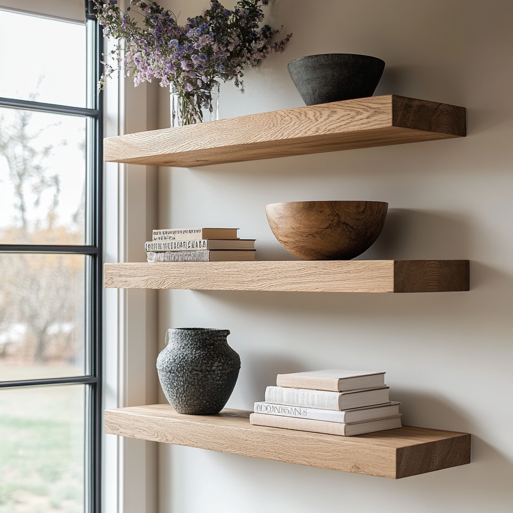 White Oak Floating Wall Shelf – Handcrafted Solid Wood Shelf with Natural Modern Design