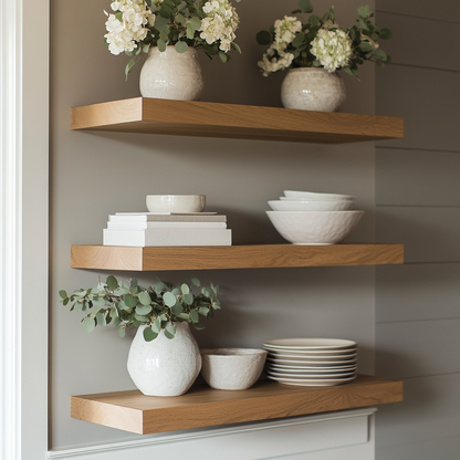 White Oak Floating Wall Shelf – Handcrafted Solid Wood Shelf with Natural Modern Design