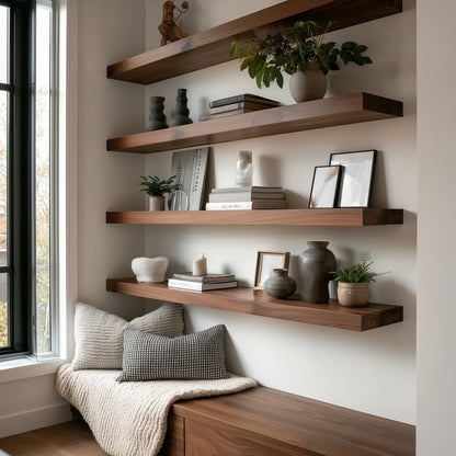 Walnut Floating Wall Shelf – Handcrafted Solid Wood Shelf with Modern Minimal Design