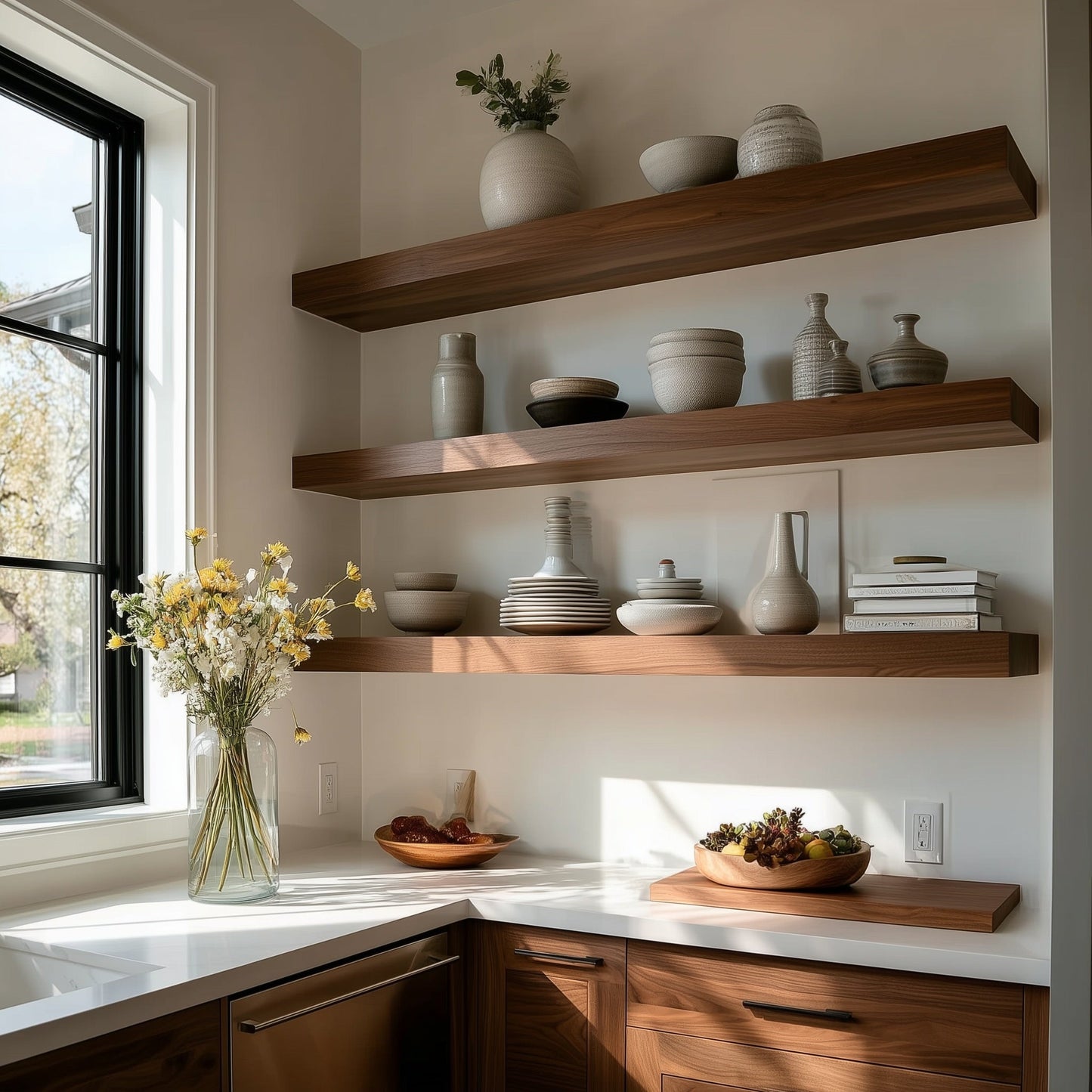 Walnut Floating Wall Shelf – Handcrafted Solid Wood Shelf with Modern Minimal Design