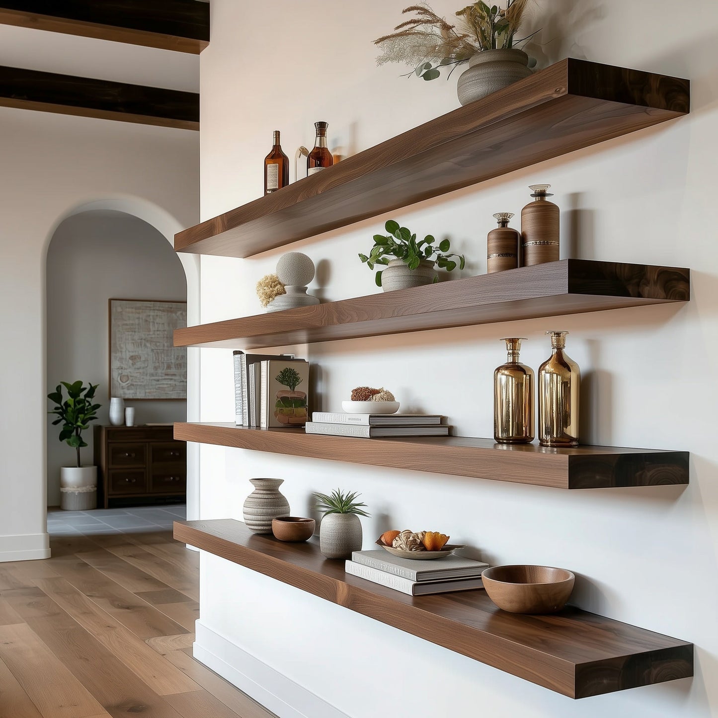 Walnut Floating Wall Shelf – Handcrafted Solid Wood Shelf with Modern Minimal Design